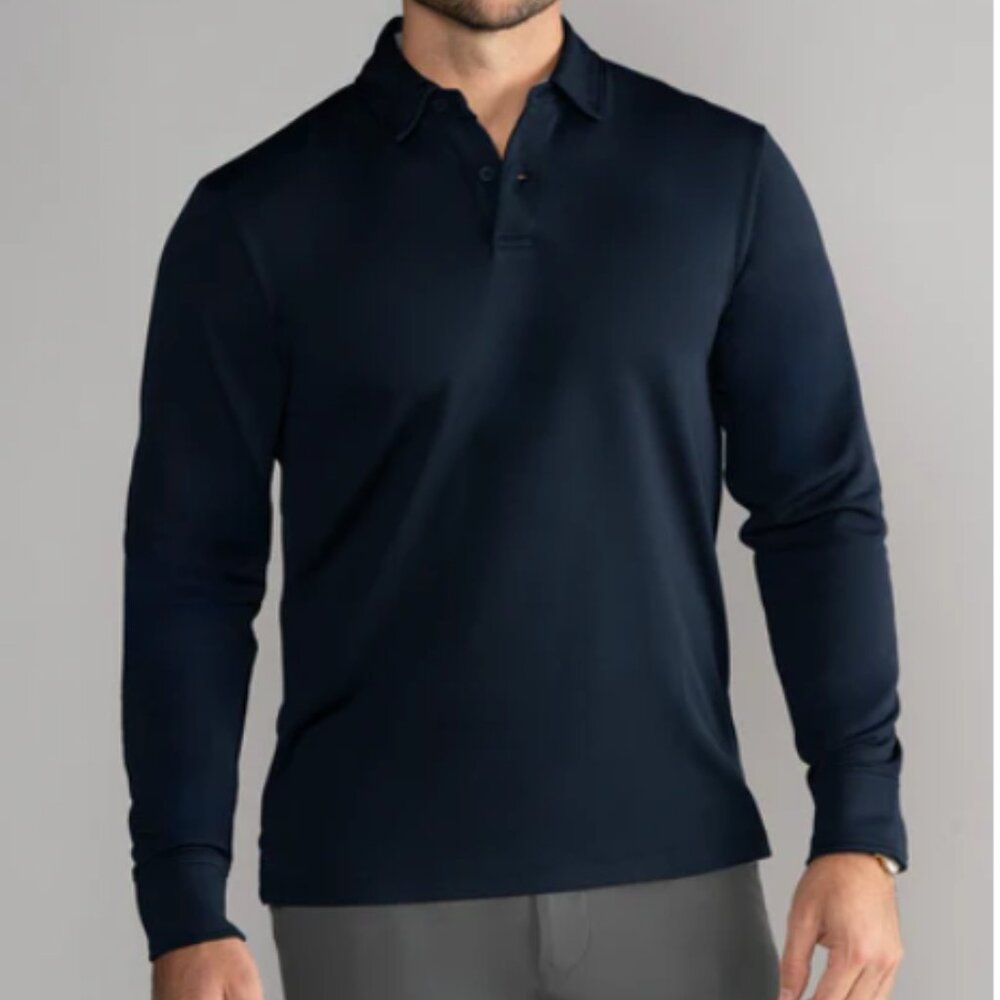 Twillory Athleisure Classic Solid Black Long-Sleeve Mens‎ Performance Polo Shirt